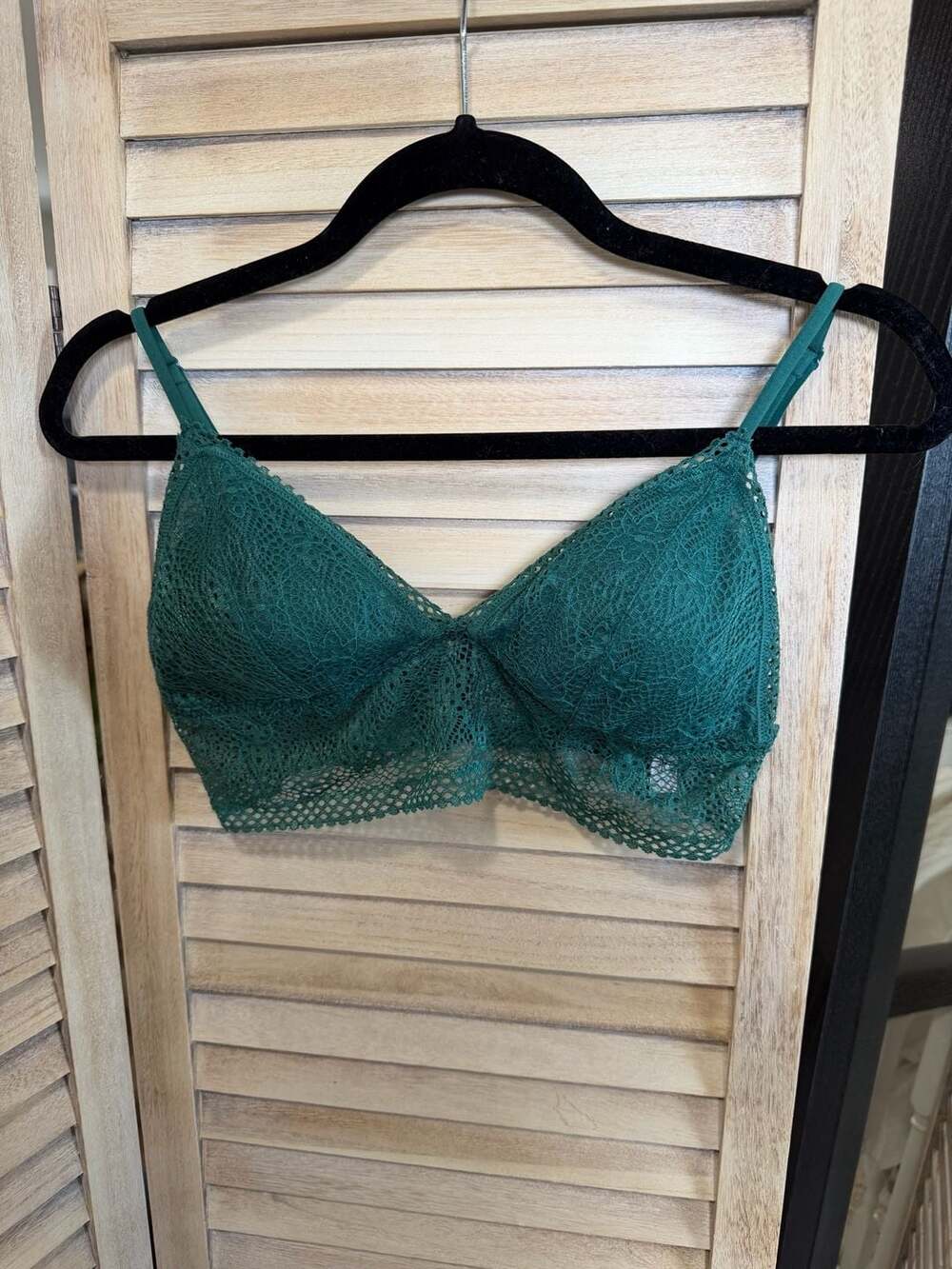 EUC Victoria's Secret Forest Green Floral Lace Longline Bralette Size L